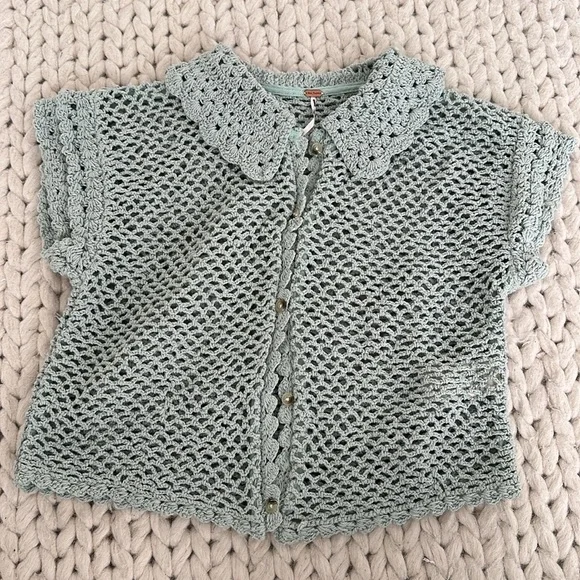 Free People Light Green Crochet Crop Top - Picture 2 of 3